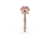 Rose gold Fancy Pink Cushion  Halo Pave Band Solitaire Ring with Prong Setting_66