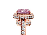 Rose gold Fancy Pink Cushion  Halo Pave Band Solitaire Ring with Prong Setting_69