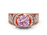 Rose gold Fancy Pink Cushion  Halo Pave Diamond Engagement Ring with Milgrain Detailing_48