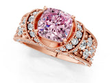 Rose gold Fancy Pink Cushion  Halo Pave Diamond Engagement Ring with Milgrain Detailing_49