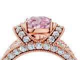 Rose gold Fancy Pink Cushion  Halo Pave Diamond Engagement Ring with Milgrain Detailing_52
