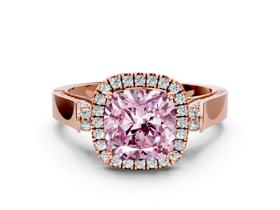 Rose gold Fancy Pink Cushion  Halo Pave Split Shank Prong Setting Ring_26