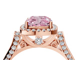 Rose gold Fancy Pink Cushion  Halo Pave Split Shank Prong Setting Ring_30