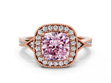 Rose gold Fancy Pink Cushion  Halo Round Diamond Milgrain Pave Engagement Ring_3
