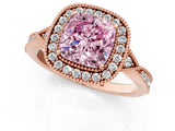 Rose gold Fancy Pink Cushion  Halo Round Diamond Milgrain Pave Engagement Ring_4