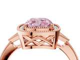 Rose gold Fancy Pink Cushion  Halo Round Diamond Milgrain Pave Engagement Ring_7