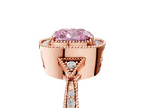 Rose gold Fancy Pink Cushion  Halo Round Diamond Milgrain Pave Engagement Ring_8