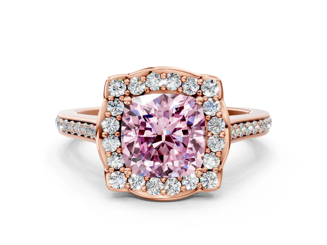Rose gold Fancy Pink Cushion  Halo Round Diamond Pave Band with Four-Prong Setting_38