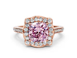 Rose gold Fancy Pink Cushion  Halo Round Diamond Pave Band with Four-Prong Setting_38