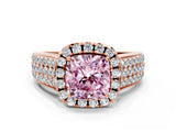 Rose gold Fancy Pink Cushion  Halo Round Diamond Pave Band with Prong Setting 1