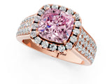 Rose gold Fancy Pink Cushion  Halo Round Diamond Pave Band with Prong Setting 2