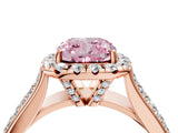Rose gold Fancy Pink Cushion  Halo Round Diamond Pave Band with Prong Setting 5