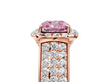Rose gold Fancy Pink Cushion  Halo Round Diamond Pave Band with Prong Setting
