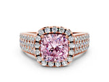 Rose gold Fancy Pink Cushion  Halo Round Diamond Pave Band with Prong Setting_12