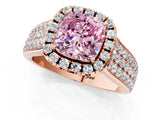 Rose gold Fancy Pink Cushion  Halo Round Diamond Pave Band with Prong Setting_13