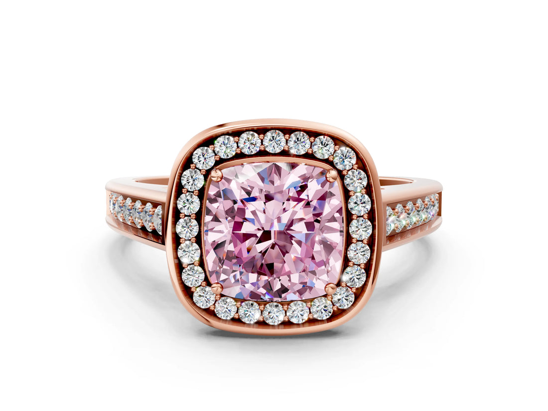 Rose gold Fancy Pink Cushion  Halo Solitaire Diamond Ring with Pave Band and Bezel Setting_49