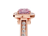 Rose gold Fancy Pink Cushion  Halo Solitaire Diamond Ring with Pave Band and Bezel Setting_54