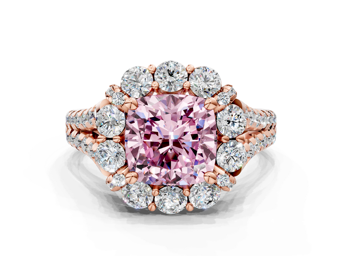 Rose gold Fancy Pink Cushion  Halo Split Shank Diamond Engagement Ring with Pave Band and Four-Prong Setting_54