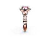 Rose gold Fancy Pink Cushion  Halo Split Shank Diamond Engagement Ring with Pave Band and Four-Prong Setting_56
