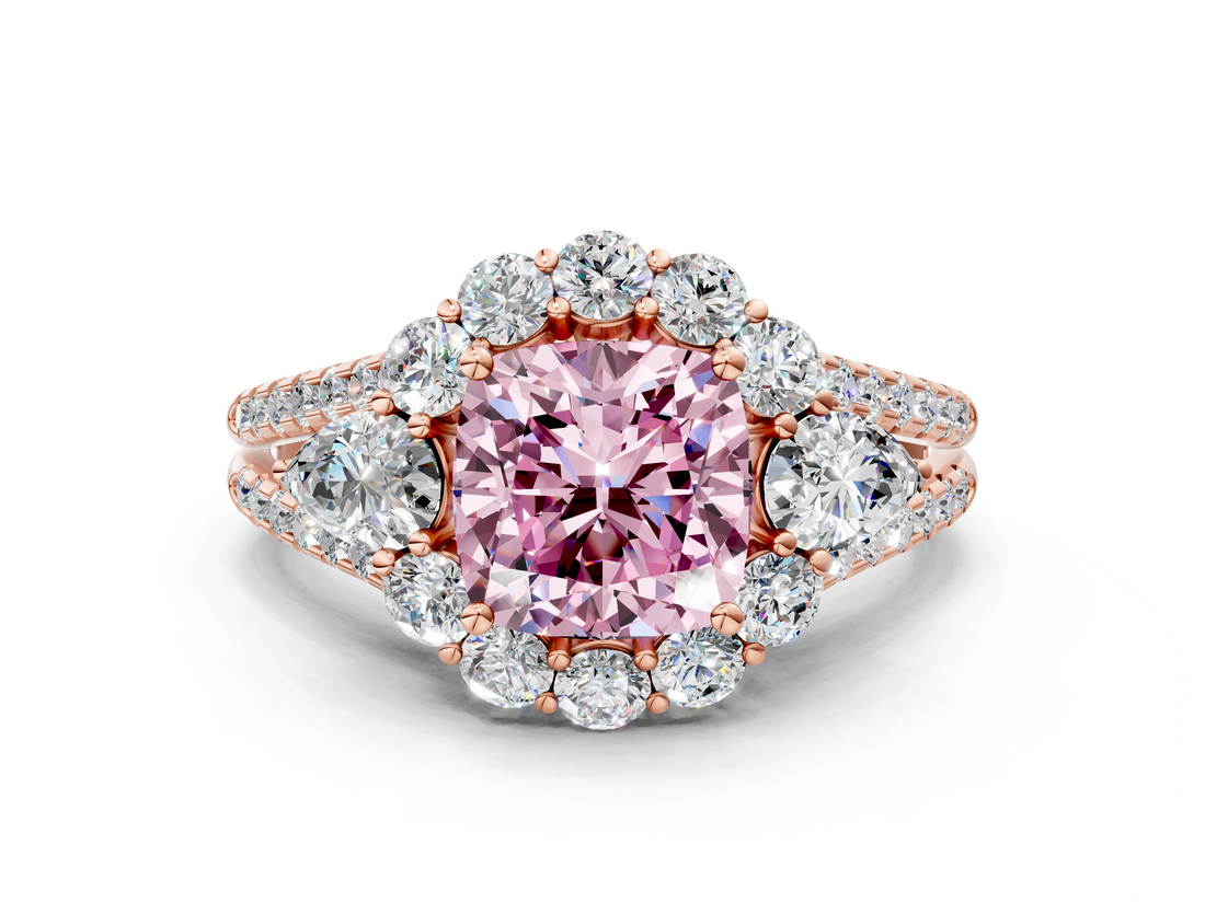 Rose gold Fancy Pink Cushion  Halo Split Shank Diamond Engagement Ring with Prong Setting_20