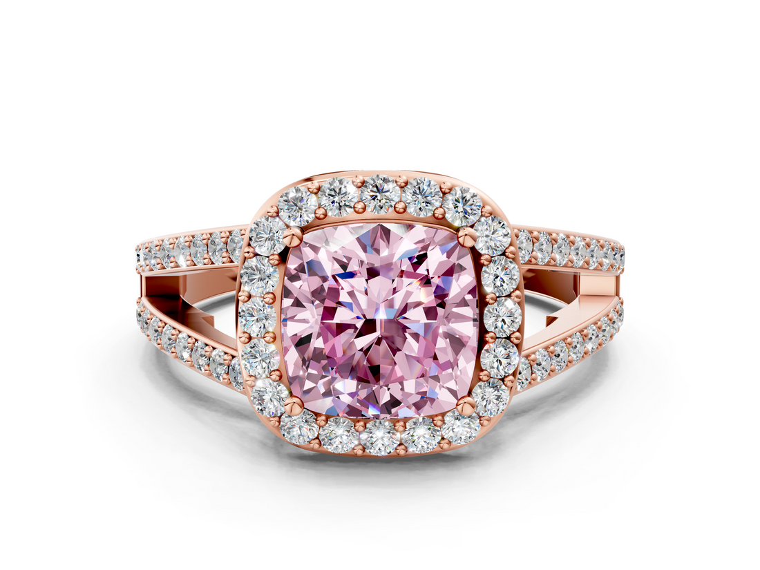 Rose gold Fancy Pink Cushion  Halo Split Shank Diamond Ring with Four-Prong Setting_32