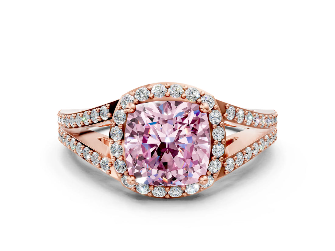Rose gold Fancy Pink Cushion  Halo Split Shank Pave Diamond Ring with Four-Prong Setting_49