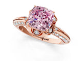 Rose gold Fancy Pink Cushion  Halo Split Shank Pave Diamond Ring with Petal Prong Setting_68