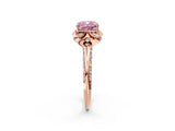 Rose gold Fancy Pink Cushion  Halo Split Shank Pave Diamond Ring with Petal Prong Setting_69