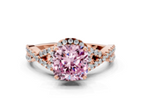 Rose gold Fancy Pink Cushion  Halo Twist Band Solitaire Prong Setting Ring_77