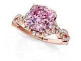 Rose gold Fancy Pink Cushion  Halo Twist Band Solitaire Ring with Six-Prong Setting_34