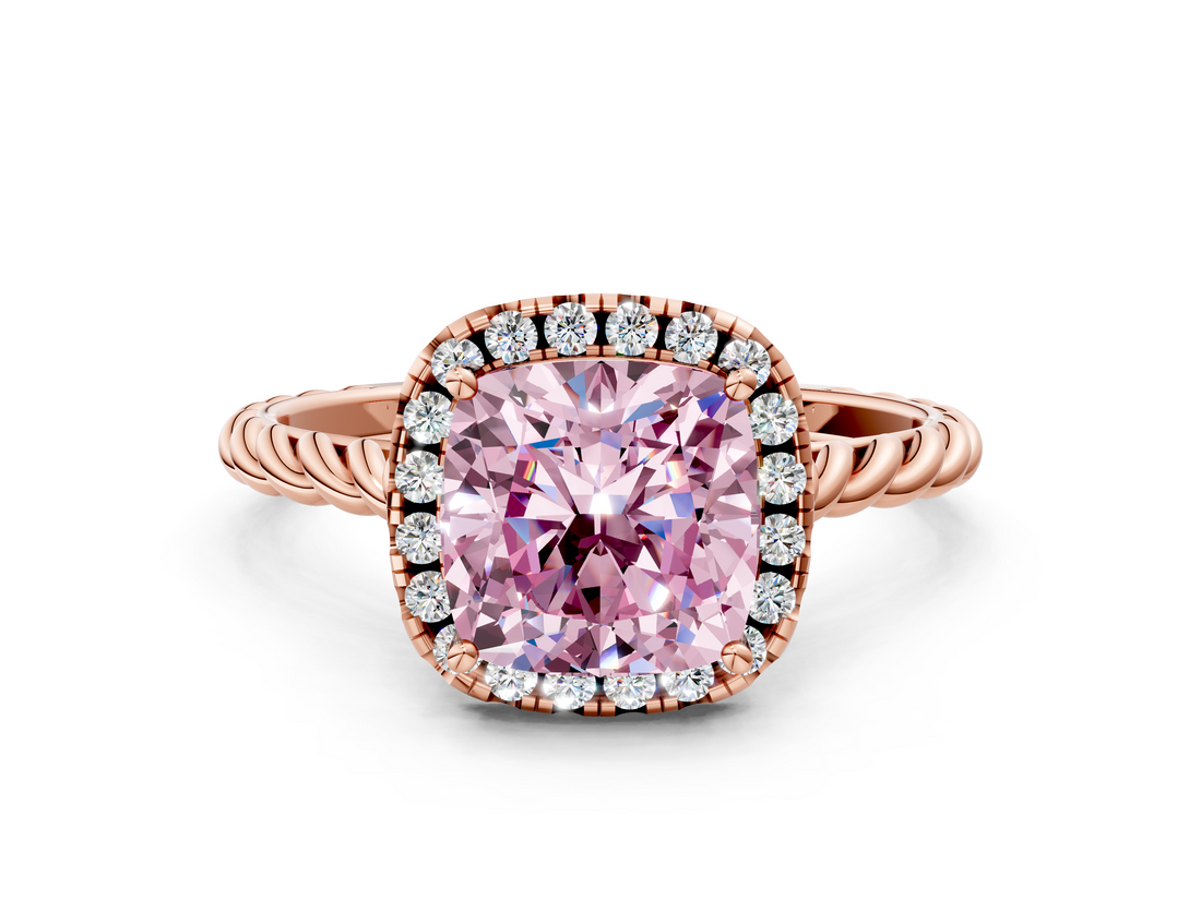 Rose gold Fancy Pink Cushion  Halo Twisted Band Four-Prong Diamond Ring_20