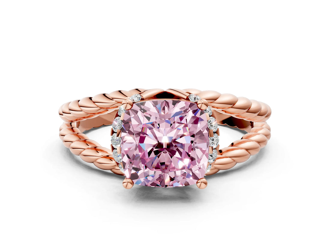 Rose gold Fancy Pink Cushion  Halo Twisted Band Four-Prong Ring_33