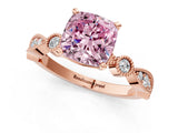 Rose gold Fancy Pink Cushion  Milgrain Bezel Diamond Engagement Ring with Solitaire Prong Setting_174