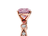 Rose gold Fancy Pink Cushion  Milgrain Bezel Diamond Engagement Ring with Solitaire Prong Setting_178
