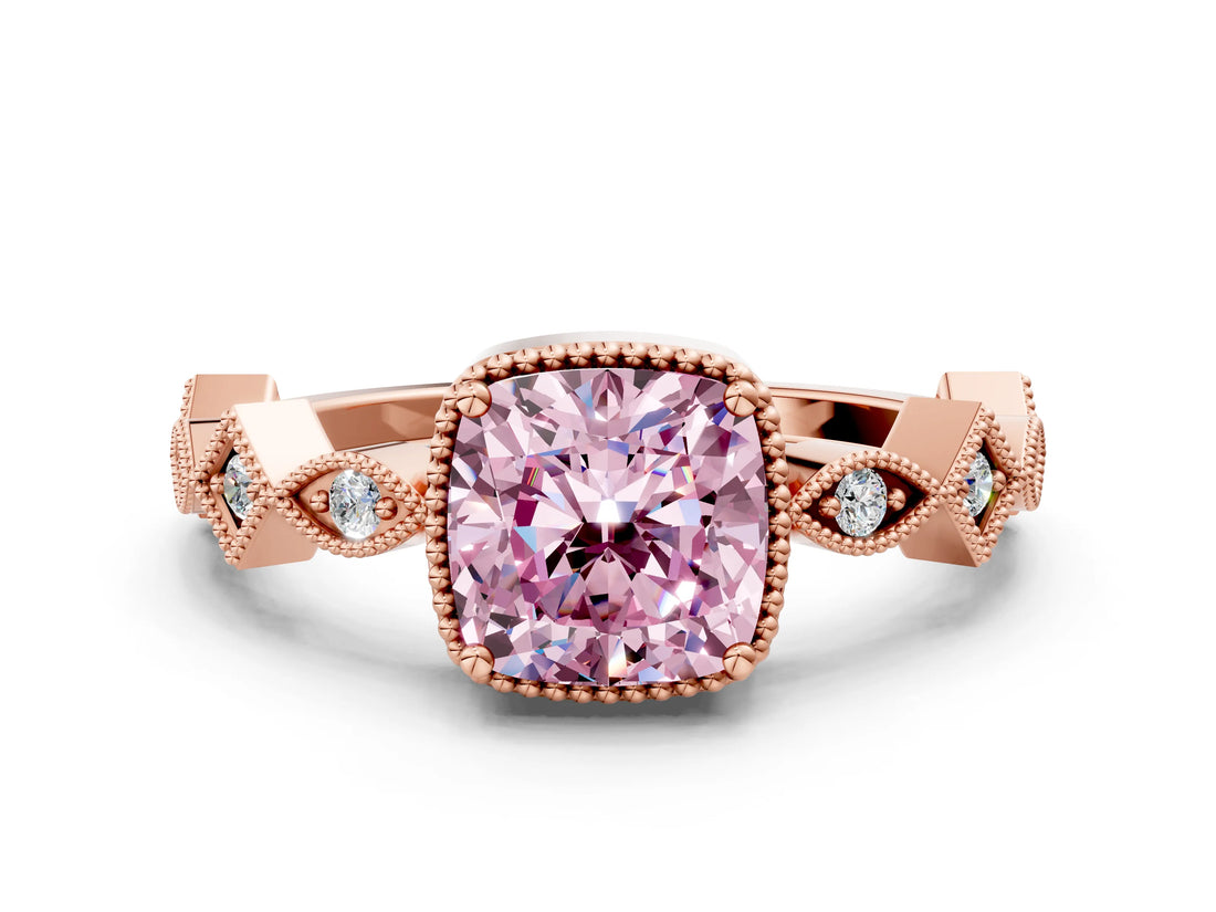 Rose gold Fancy Pink Cushion  Milgrain Marquise Diamond Twist Band Ring_62