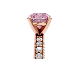 Rose gold Fancy Pink Cushion  Milgrain Pave Diamond Engagement Ring with Four-Prong Setting_139