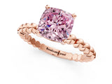 Rose gold Fancy Pink Cushion  Solitaire Beaded Band Prong Setting Ring 1