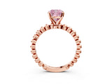 Rose gold Fancy Pink Cushion  Solitaire Beaded Band Prong Setting Ring 3