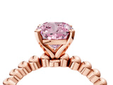 Rose gold Fancy Pink Cushion  Solitaire Beaded Band Prong Setting Ring 4