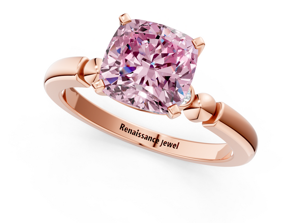 Rose gold Fancy Pink Cushion  Solitaire Beaded Band with Four-Prong Setting