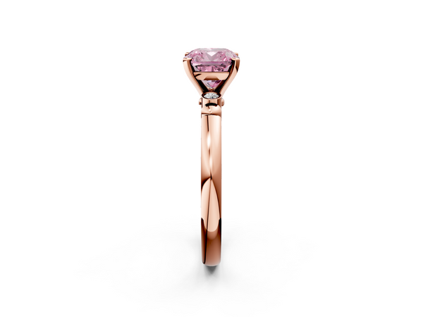 Rose gold Fancy Pink Cushion  Solitaire Beaded Band with Four-Prong Setting