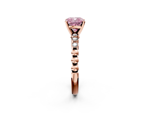 Rose gold Fancy Pink Cushion  Solitaire Bezel Accent Diamond Engagement Ring with Beaded Band and Four-Prong Setting