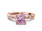 Rose gold Fancy Pink Cushion  Solitaire Bezel-Set Diamond Ring with Beaded Band and Four-Prong Setting_31