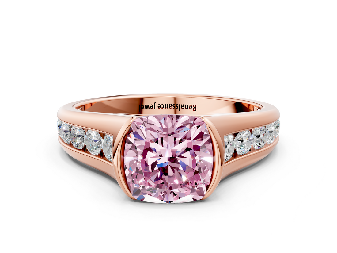 Rose gold Fancy Pink Cushion  Solitaire Bezel-Set Diamond Ring with Channel-Set Band_34
