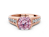 Rose gold Fancy Pink Cushion  Solitaire Bezel-Set Diamond Ring with Channel-Set Band_34