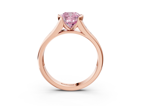 Rose Gold Cushion Cut Half Bezel Engagement Ring Setting for Fancy Pink Center