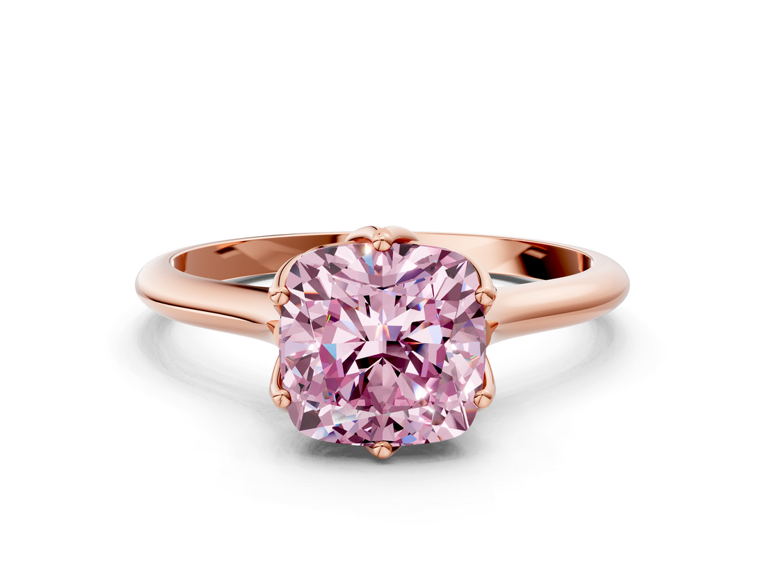 Rose gold Fancy Pink Cushion  Solitaire Cathedral Diamond Ring with Six-Prong Setting_17