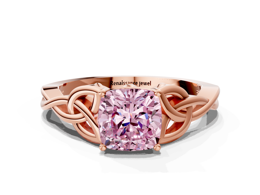 Rose gold Fancy Pink Cushion  Solitaire Celtic Knot Engagement Ring with Four-Prong Setting_85