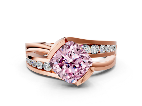Rose gold Fancy Pink Cushion  Solitaire Channel-Set Split Shank Ring with Tension Prong Setting