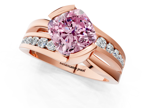 Rose gold Fancy Pink Cushion  Solitaire Channel-Set Split Shank Ring with Tension Prong Setting